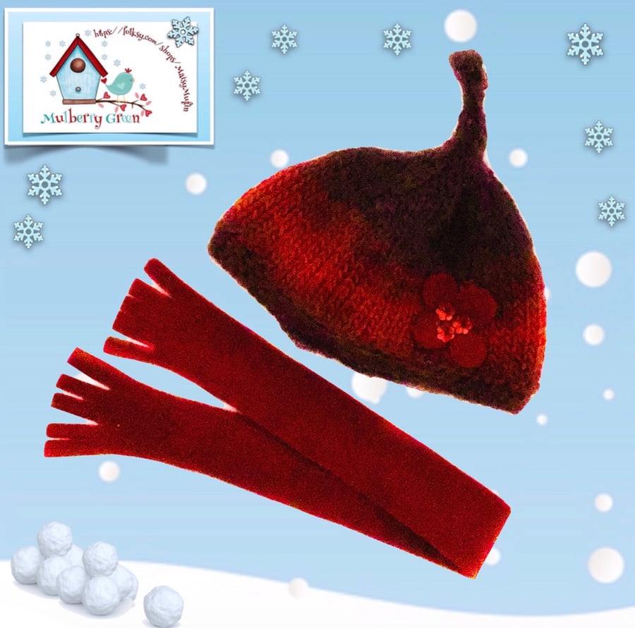 Sale Item - Ruby Shaded Pixie Hat and Scarf Set