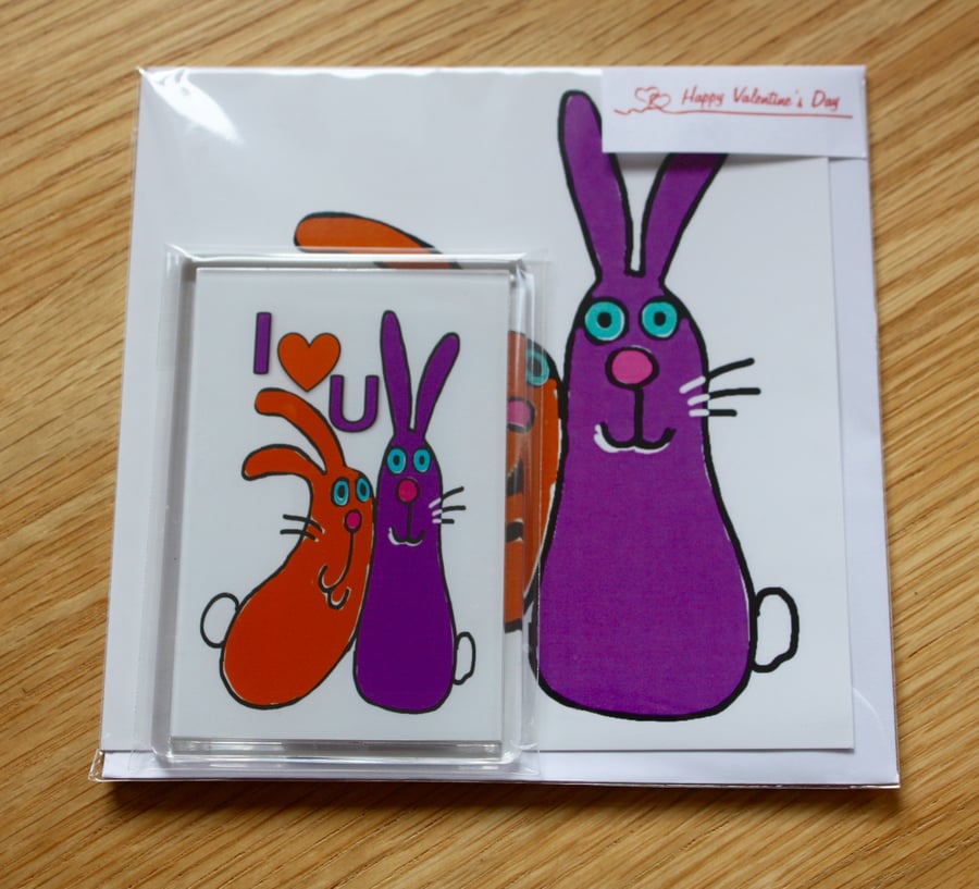 HONEY BUNNY VALENTINE'S CARD AND FRIDGE MAGNET GIFT