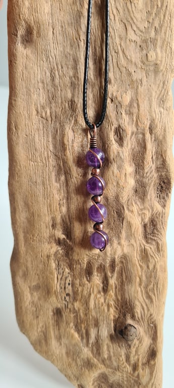 Natural Purple Amethyst & Copper Pendant Necklace Gift Crystal Jewellery Jewelry