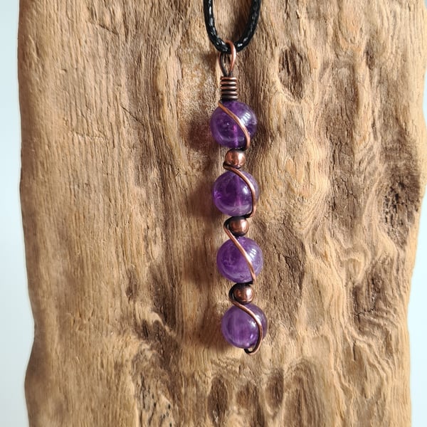 Natural Purple Amethyst & Copper Pendant Necklace Gift Crystal Jewellery Jewelry