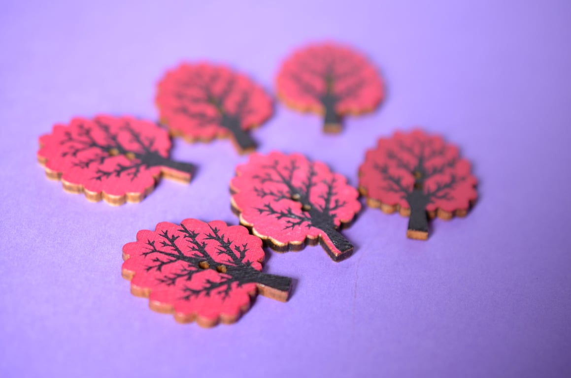 Wooden Tree Buttons Raspberry Hot Pink 6pk 32x24mm Woodland (T9)