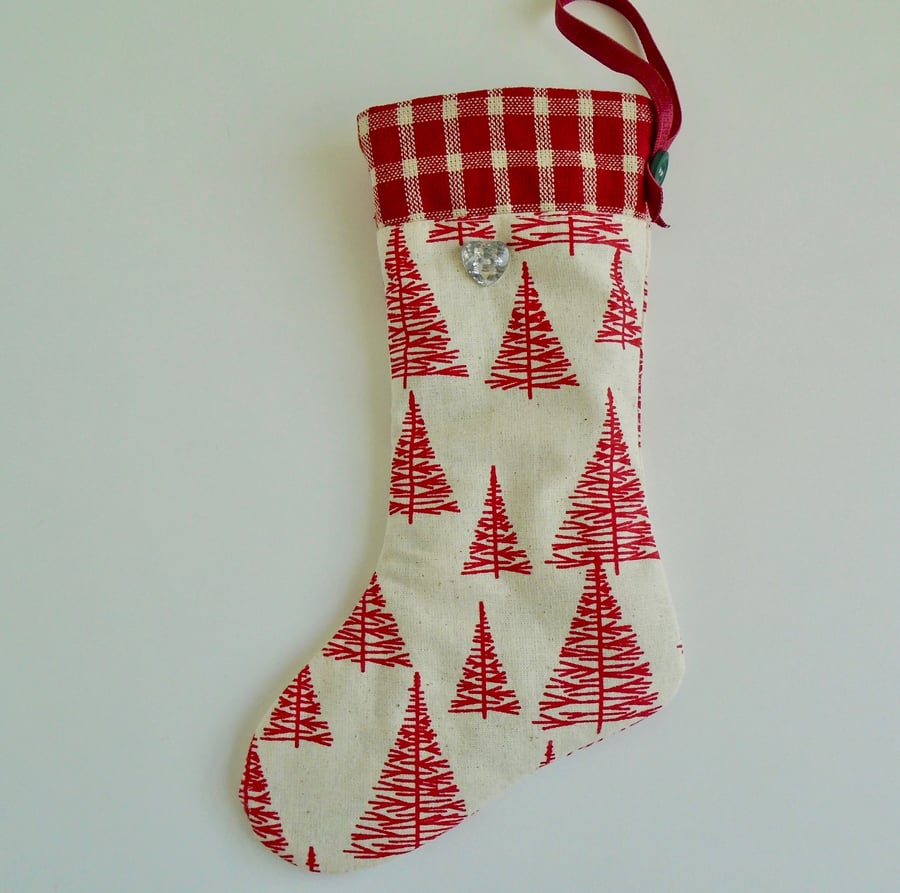 Cotton Mini Christmas Stocking - Christmas Trees 