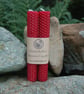 Pair of Hand Rolled Red Beeswax Tapers (15cm)