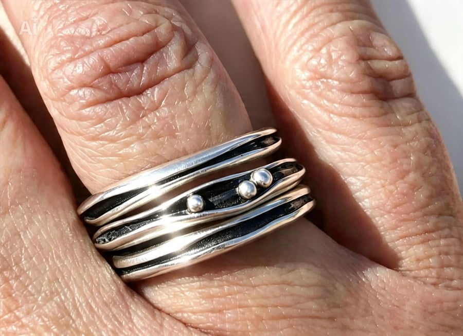 Chunky Silver Stack ring, freeform stack ring, sterling silver stack ring, waves