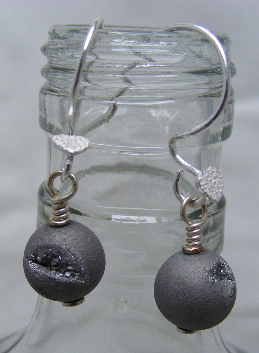 Grey Druzy Agate Gemstone Earrings 