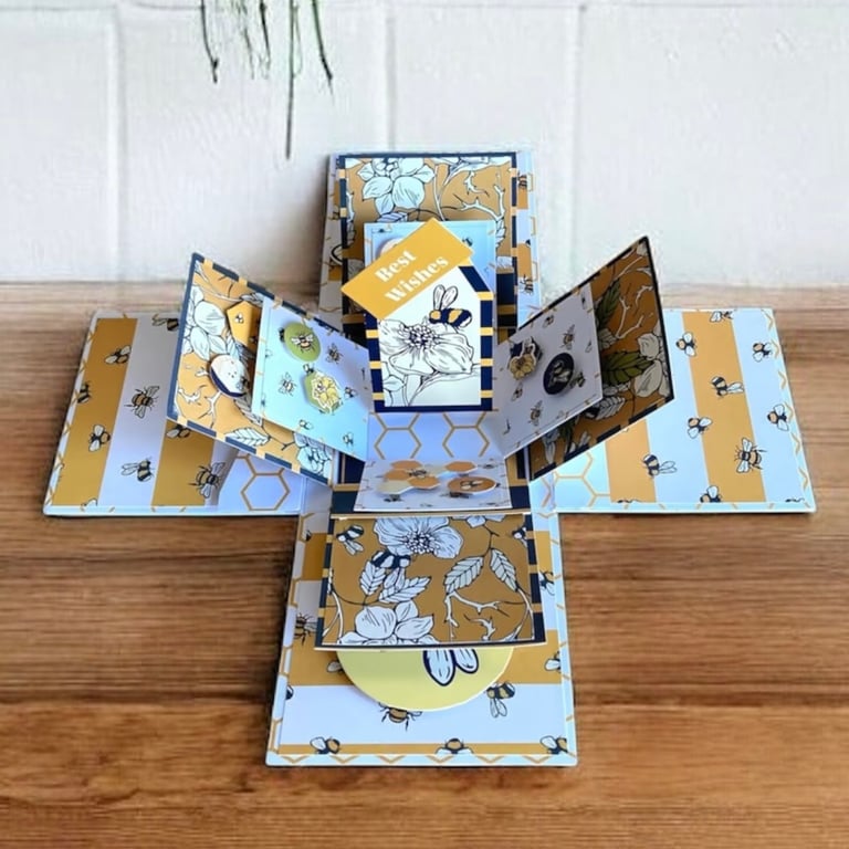 3D Bee Themed Exploding Box Card. Bee Pop Up Box.