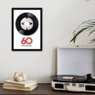 A4 framed 'Three Lions' vinyl record with '60' graphic