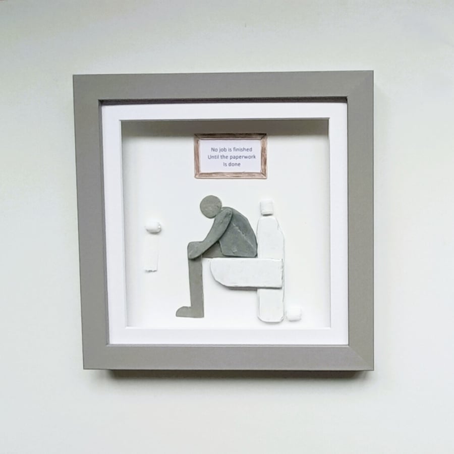 Pebble Art Man on the Toilet Bathroom Wall Decor Christmas Gift Idea