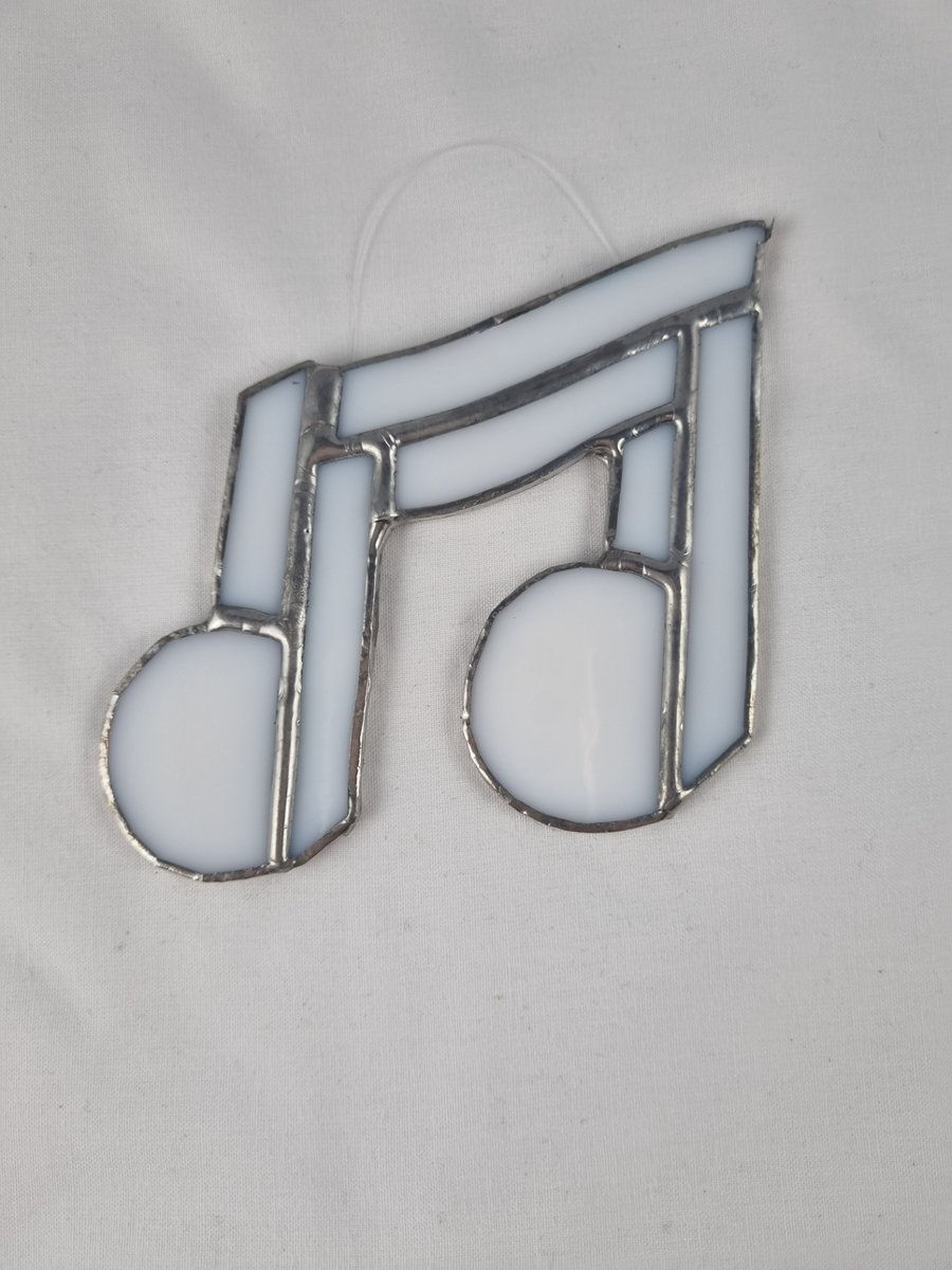 605 Stained Glass white double note - handmade hanging decoration.