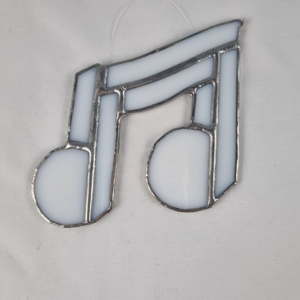 605 Stained Glass white double note - handmade hanging decoration.