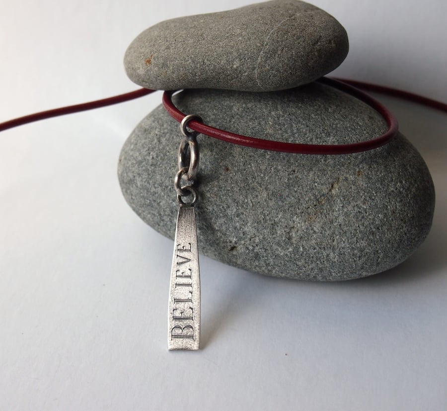 Inspiration Necklace - Believe (Leather Thong)