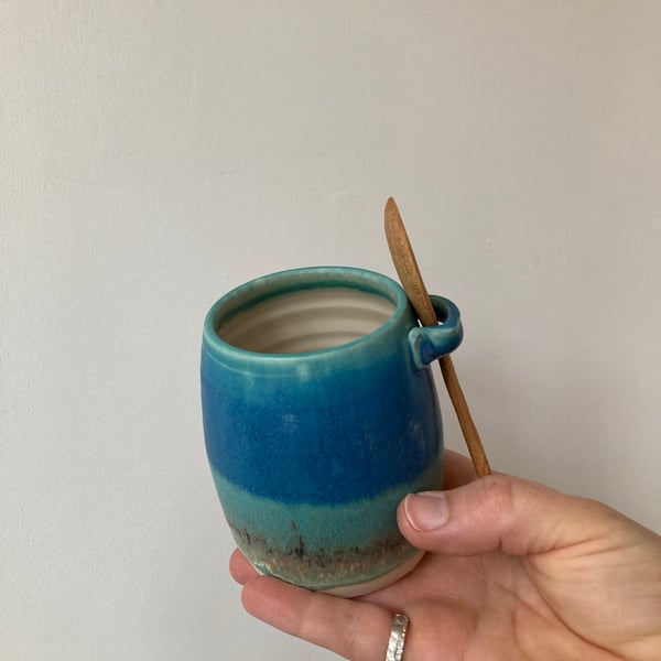 Ceramic handmade Sugar bowl - Glazed in blues and turquoises