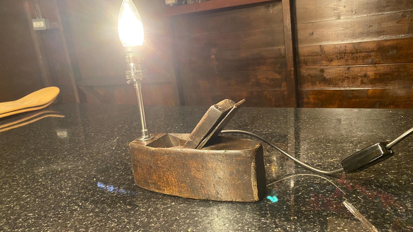 Up cycled carpenters plane -1930-50 . Vintage lamp small