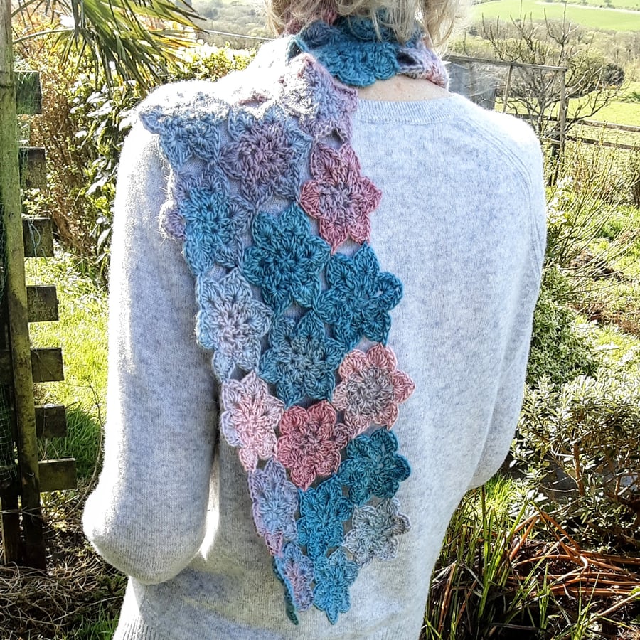 Scarf. Hand crocheted scarf. Lovely and long. Free first class UK postage.