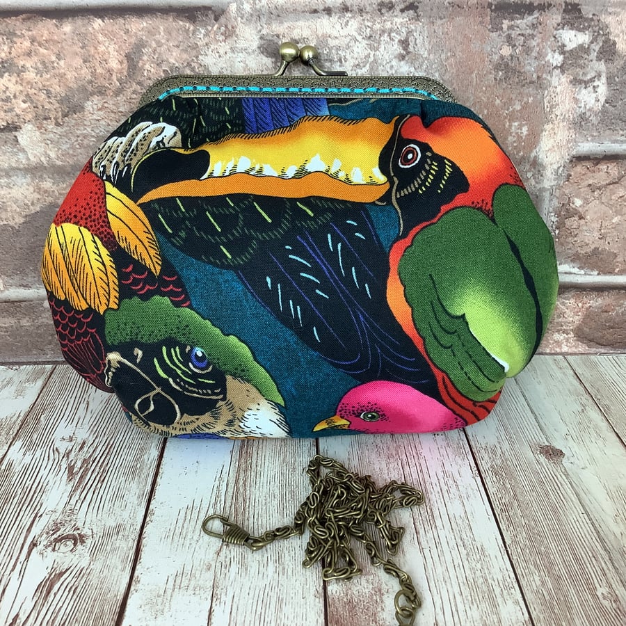 Tropical birds small frame clutch handbag, Toucan purse