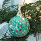 Hand Painted Green Woodland Christmas Bauble 