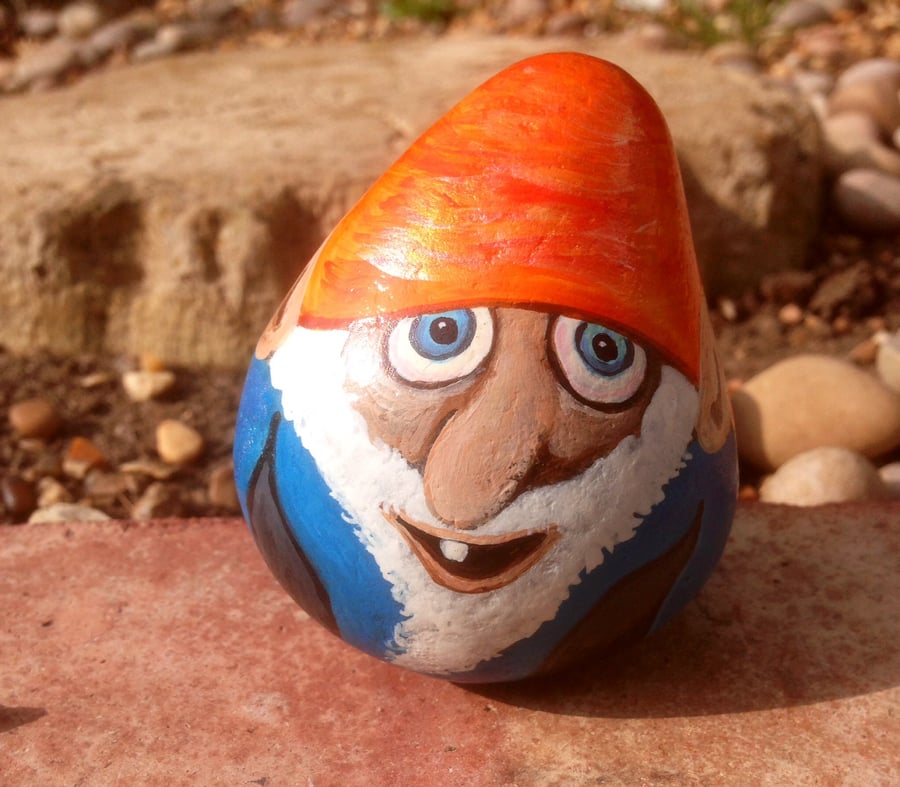 Garden gnome hand painted on rock 