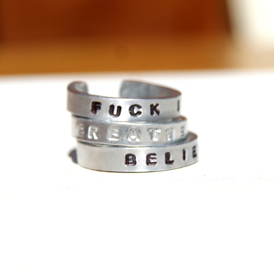 Personalised Adjustable Ring, Hand Stamped Thumb Ring