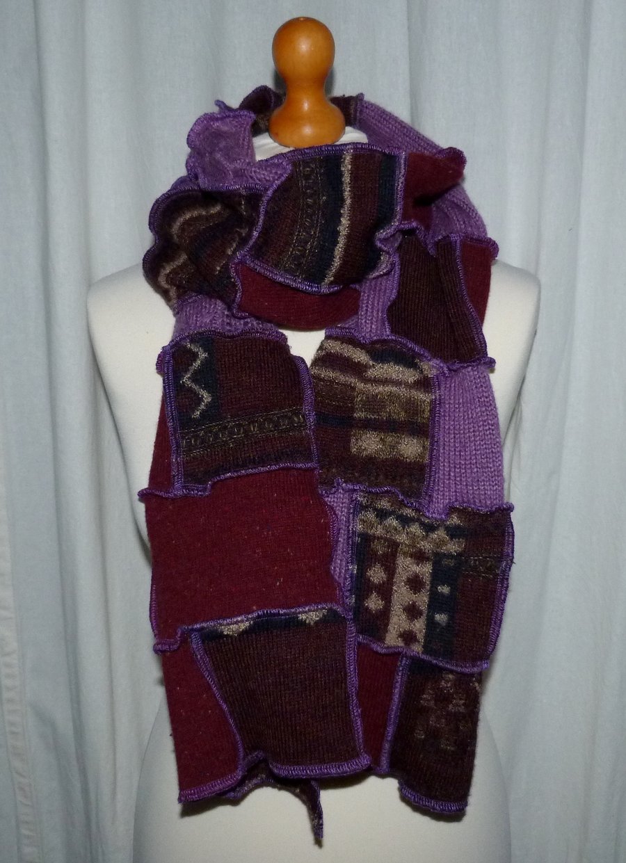 Upcycled Patchwork Wool and Acrylic Long Scarf