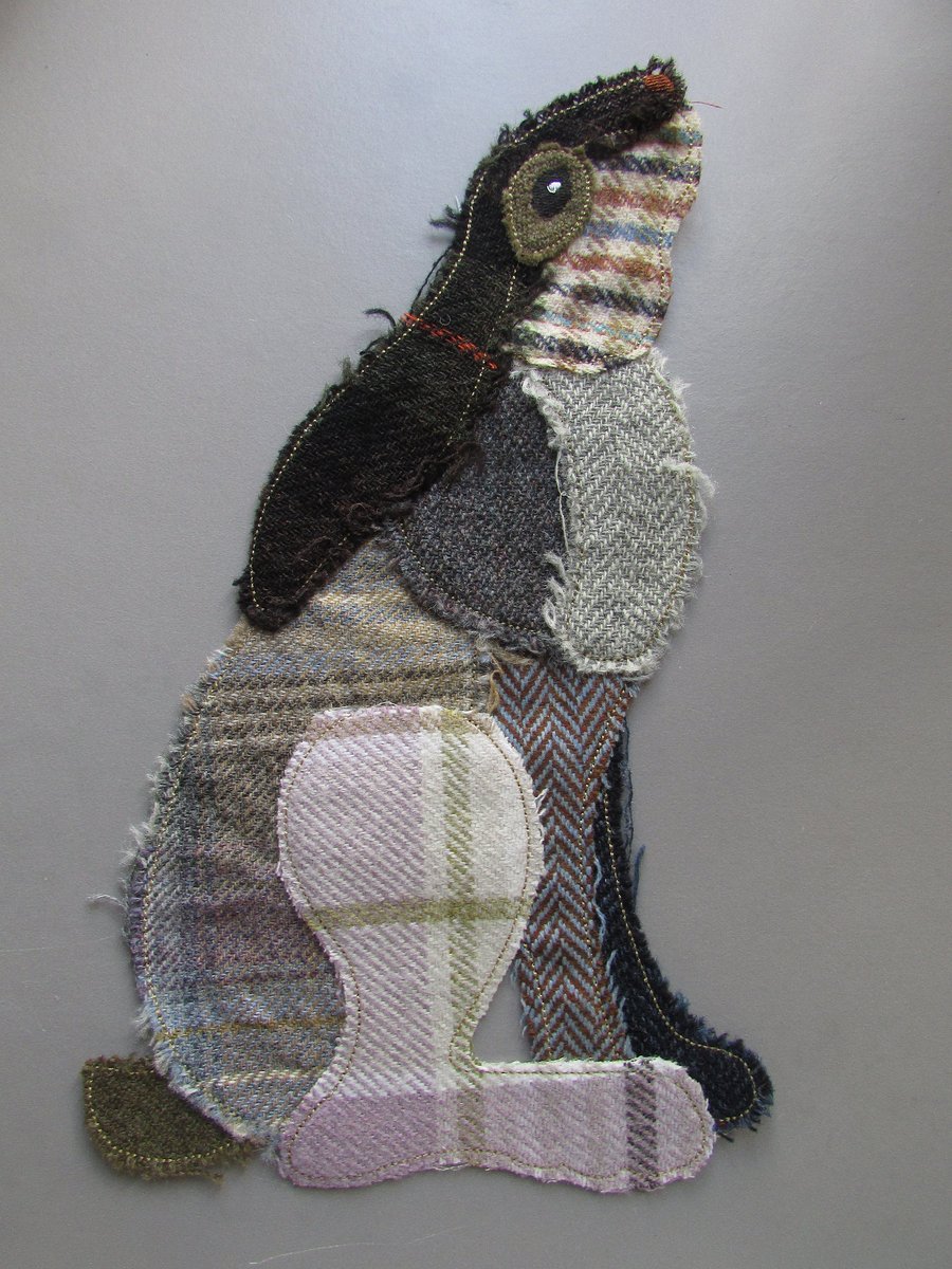 Hare raw edge tweed Embroidered Sew on Applique Patch