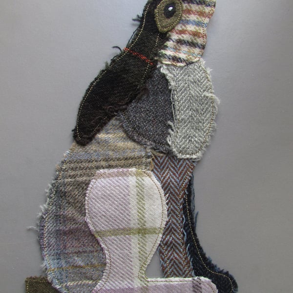 Hare raw edge tweed Embroidered Sew on Applique Patch