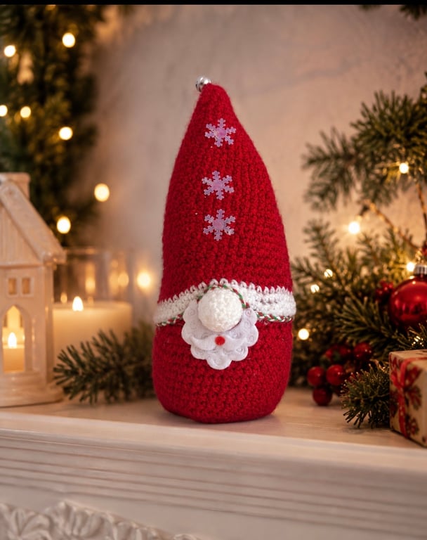 Handmade Crochet Santa Gonk Christmas Decoration with Jingle Bell