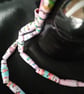 Handmade halloweiner pastel pink and blue varnished paper bead necklace - Image 5
