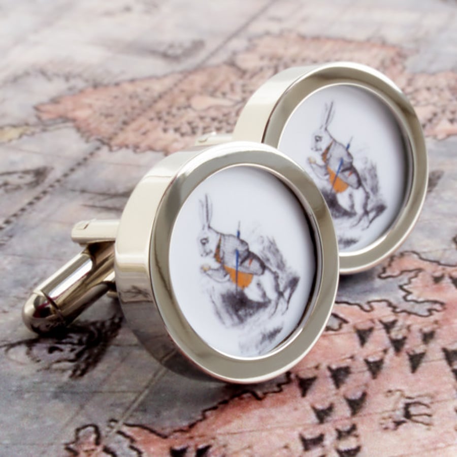 The White Rabbit Cufflinks from Alice in Wonderland - Late for a Very Important 