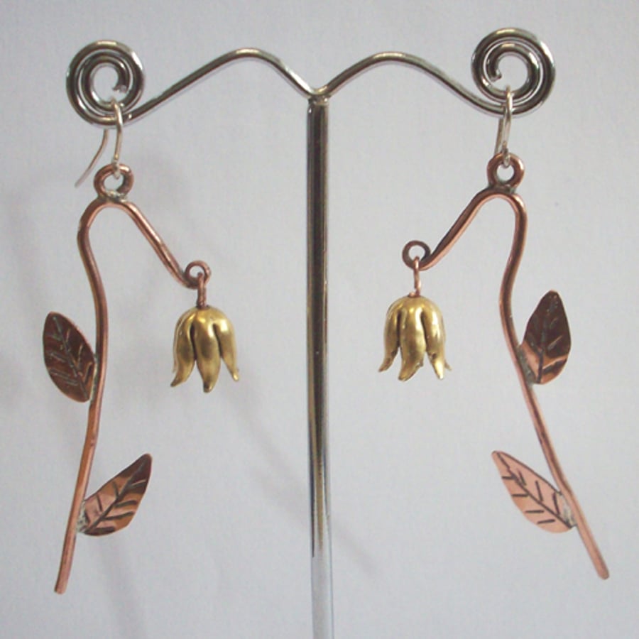 Copper Earrings Gold Coloured Flower Drops