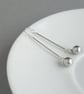 Long Silver Grey Pearl Drop Earrings - Simple Silver Bar Dangle Earrings - Gifts - Image 3