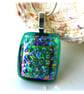 Dichroic Glass Pendant 268 Emerald Sparkle Compact silver plated chain - Image 3