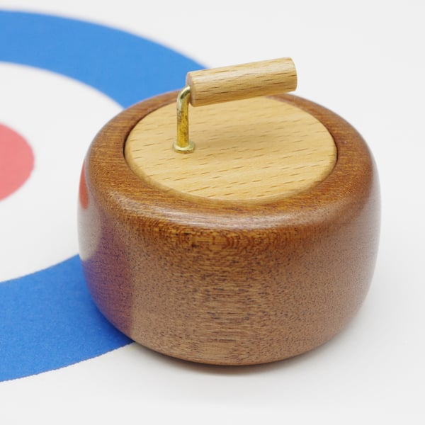Wooden Ring Box. Handmade in the form of a miniature curling stone. 