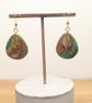 Green earthy agate polymer clay earrings- small pebble - Image 1