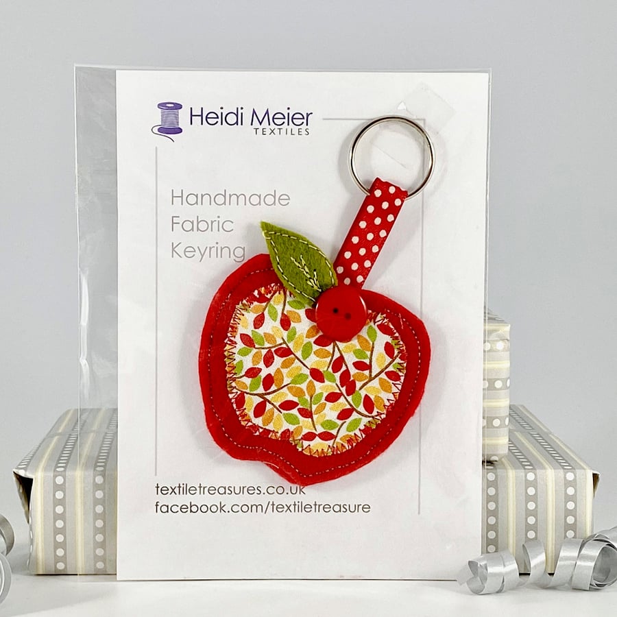 Apple textile keyring - felt and fabric key ring, great teachers thank you gift