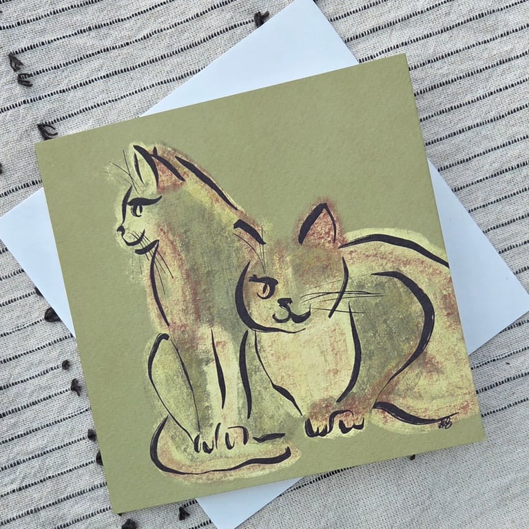 Abstract Cat Illustration Art Work Blank Greetings Card Birthday Thank You