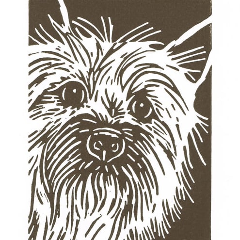 Cairn Terrier Dog - Original Hand Pulled Linocut Print