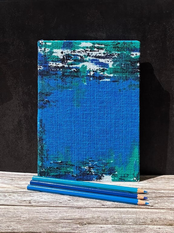 'Santorini' Hand-Stitched A5 1960s Vintage Fabric Journal, Sketchbook,Royal Blue