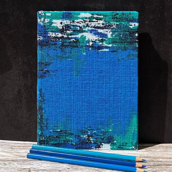 'Santorini' Hand-Stitched A5 1960s Vintage Fabric Journal, Sketchbook,Royal Blue