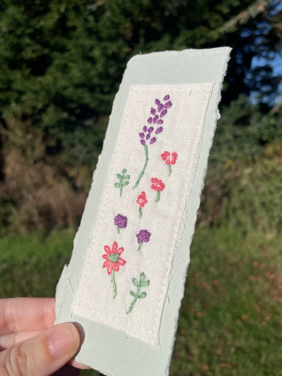 Hand embroidered flowers bookmark