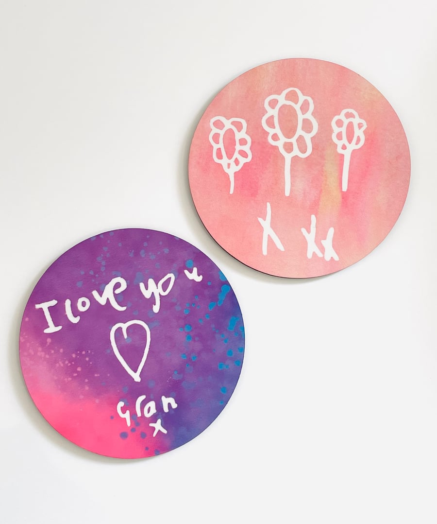 Personalised coasters, child’s drawing gift, Father’s Day gift 