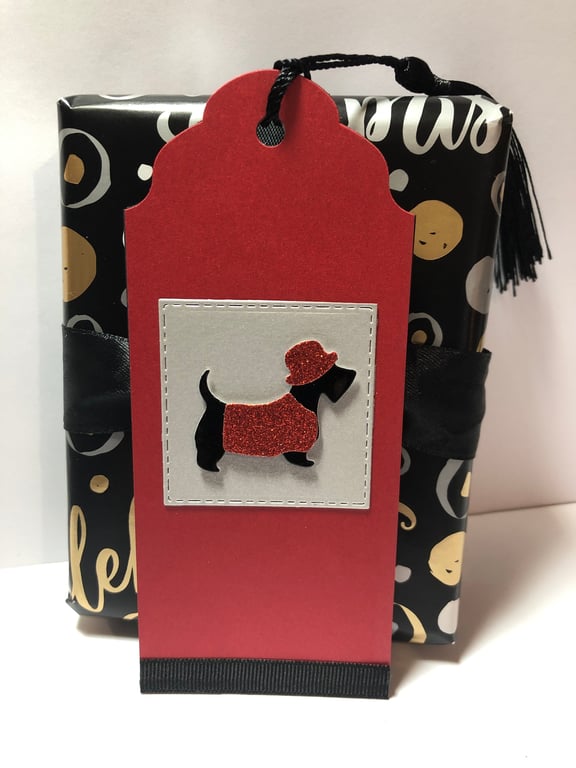 Handmade Scottie Dog Bookmark, Red Shimmer Card, Gift, Personalisation optional