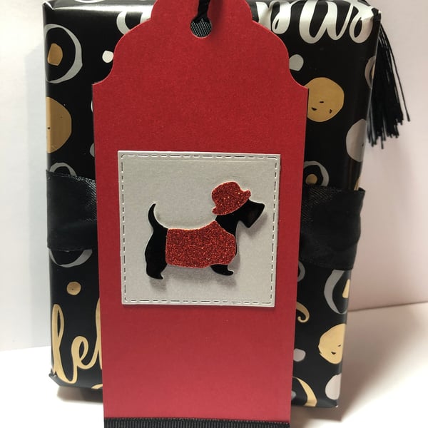 Handmade Scottie Dog Bookmark, Red Shimmer Card, Gift, Personalisation optional