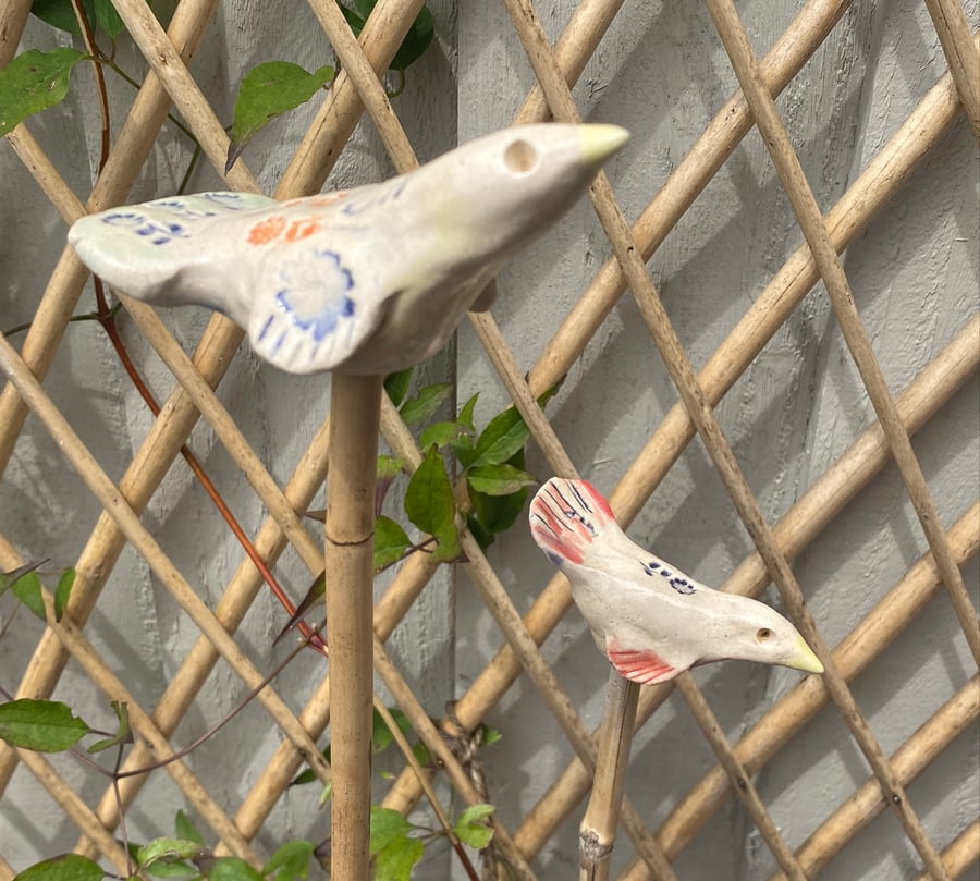 Bird cane toppers - set of 2 - Handmade ceramic cane toppers. 