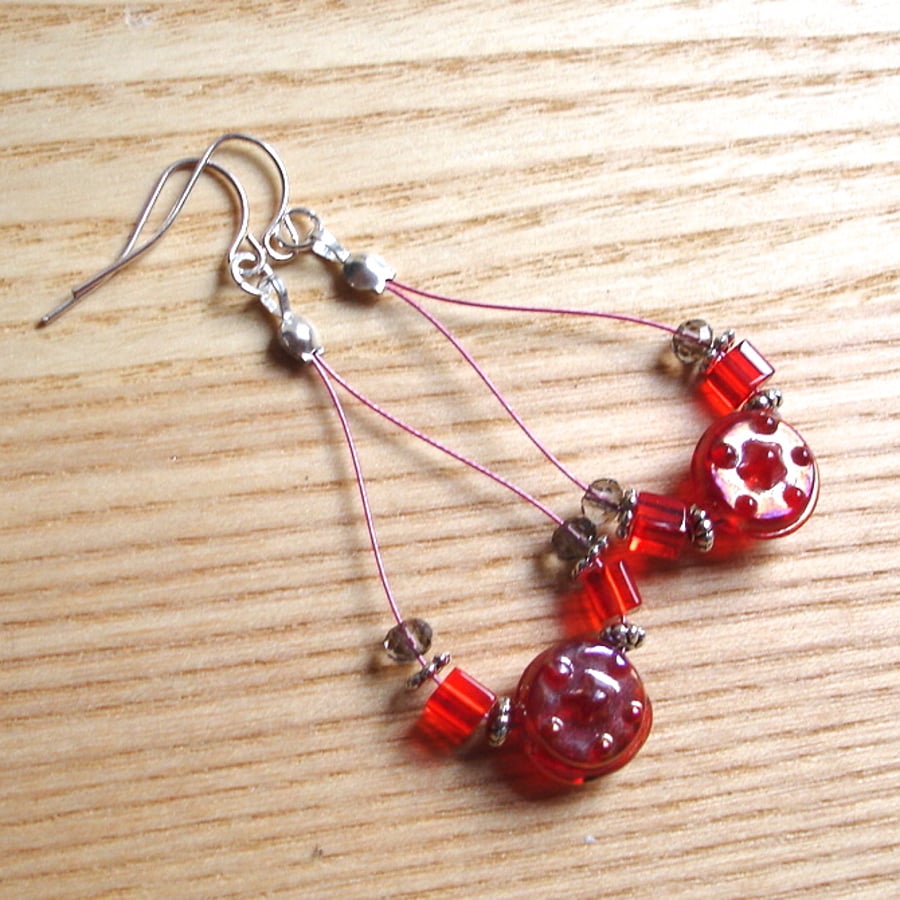 Vivid Red Sparkle Loop Bead Earrings, Gorgeous Gift for Her