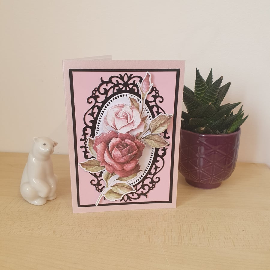 Decoupage rose greetings card
