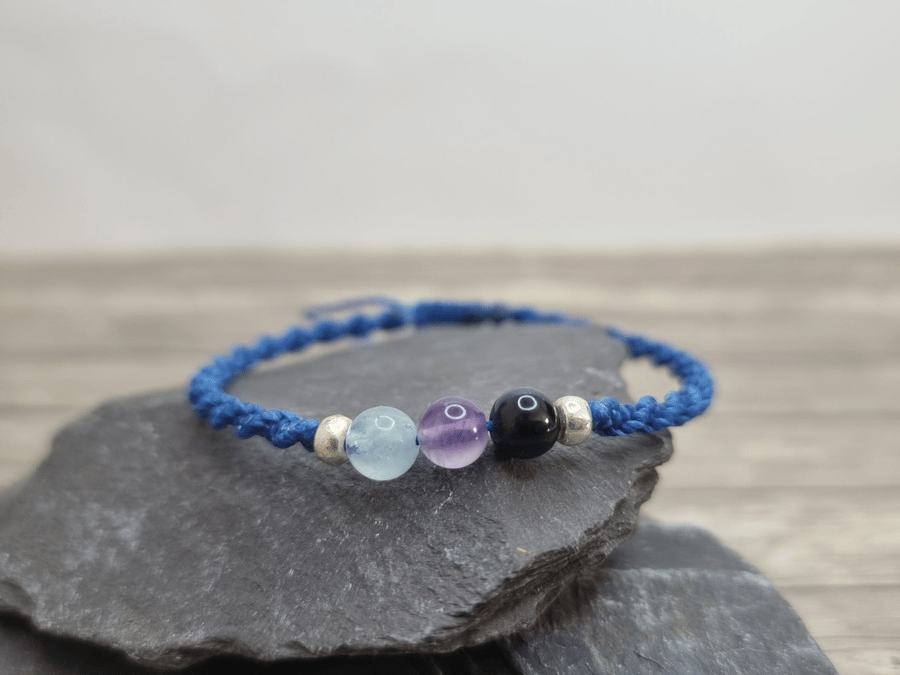 Stress Relief Bracelet - Tiger Eye, Amethyst, Aquamarine