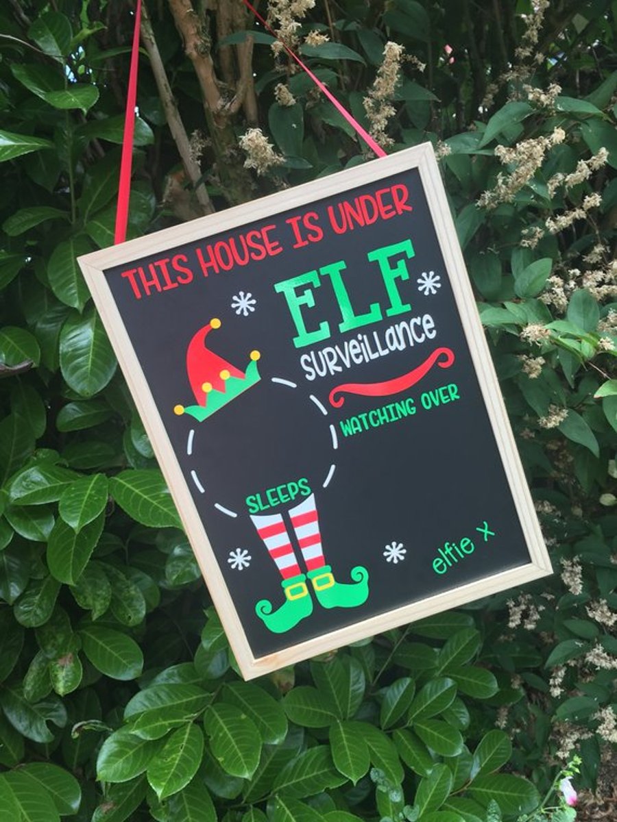 Christmas Countdown Chalkboard Wall Plaque Personalised Elf Surveillance 