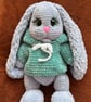     Handmade Crochet Amigurumi Bunny – Silver Grey with Turquoise Hoodie - Image 5