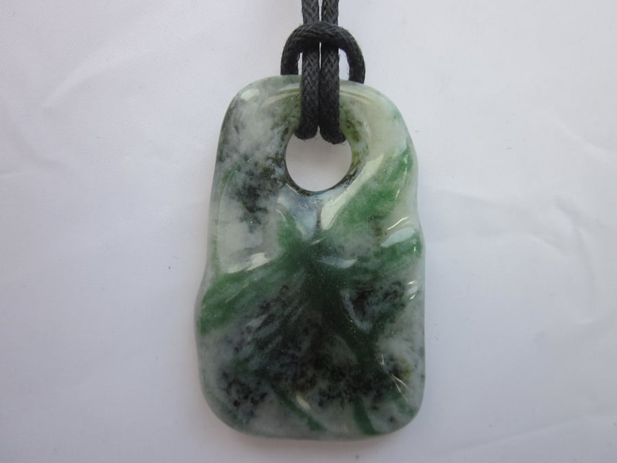 Handmade cast glass pendant - Winter dragonfly