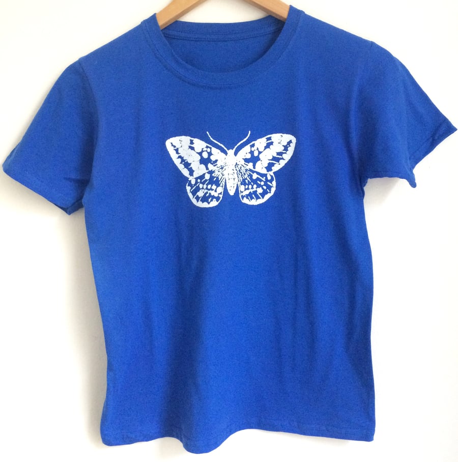 moth kids printed T Shirt bright blue